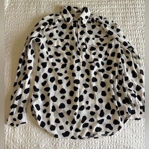 Ann Taylor Black and White Collared Long Sleeve Blouse